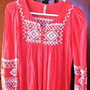 Monoreno Coral Rose Embroidered Tunic Dress Size